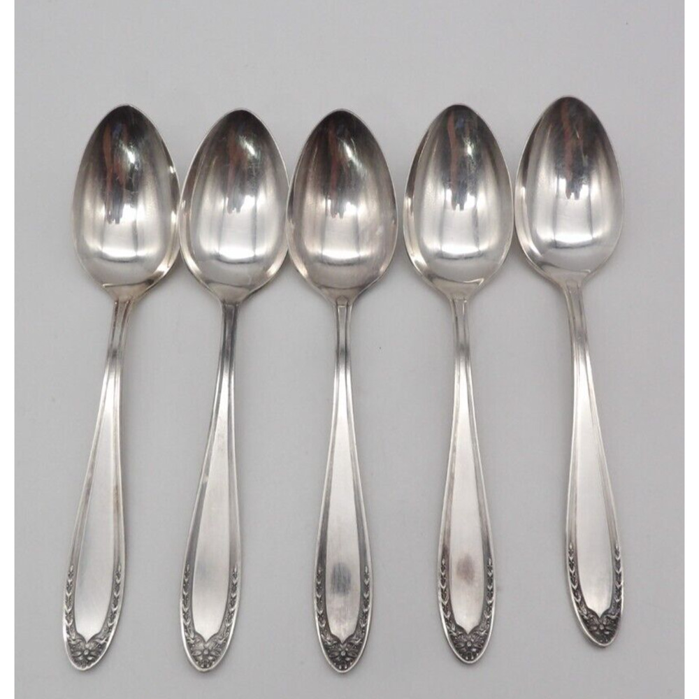 Oneida Bridal Wreath Silverplate Round 6" Teaspoon 1915 Set of 5 Vintage Floral